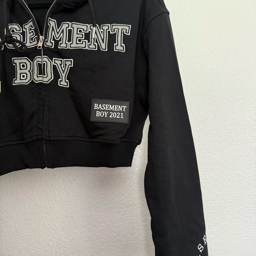 NEW Basement Boy 2021 Cropped Zip Up Jacket XL Black Gray - Picture 3 of 7